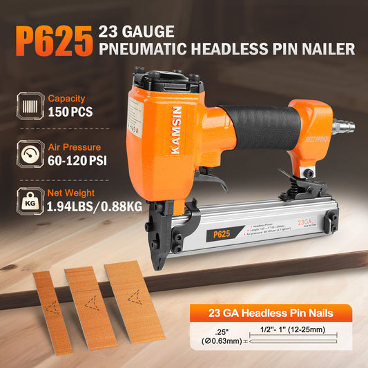 KAMSIN P625 Clavadora neumática sin cabeza de calibre 23, microclavadora de aire de 12-25 mm de longitud de pata para muebles, armarios, decoración de interiores