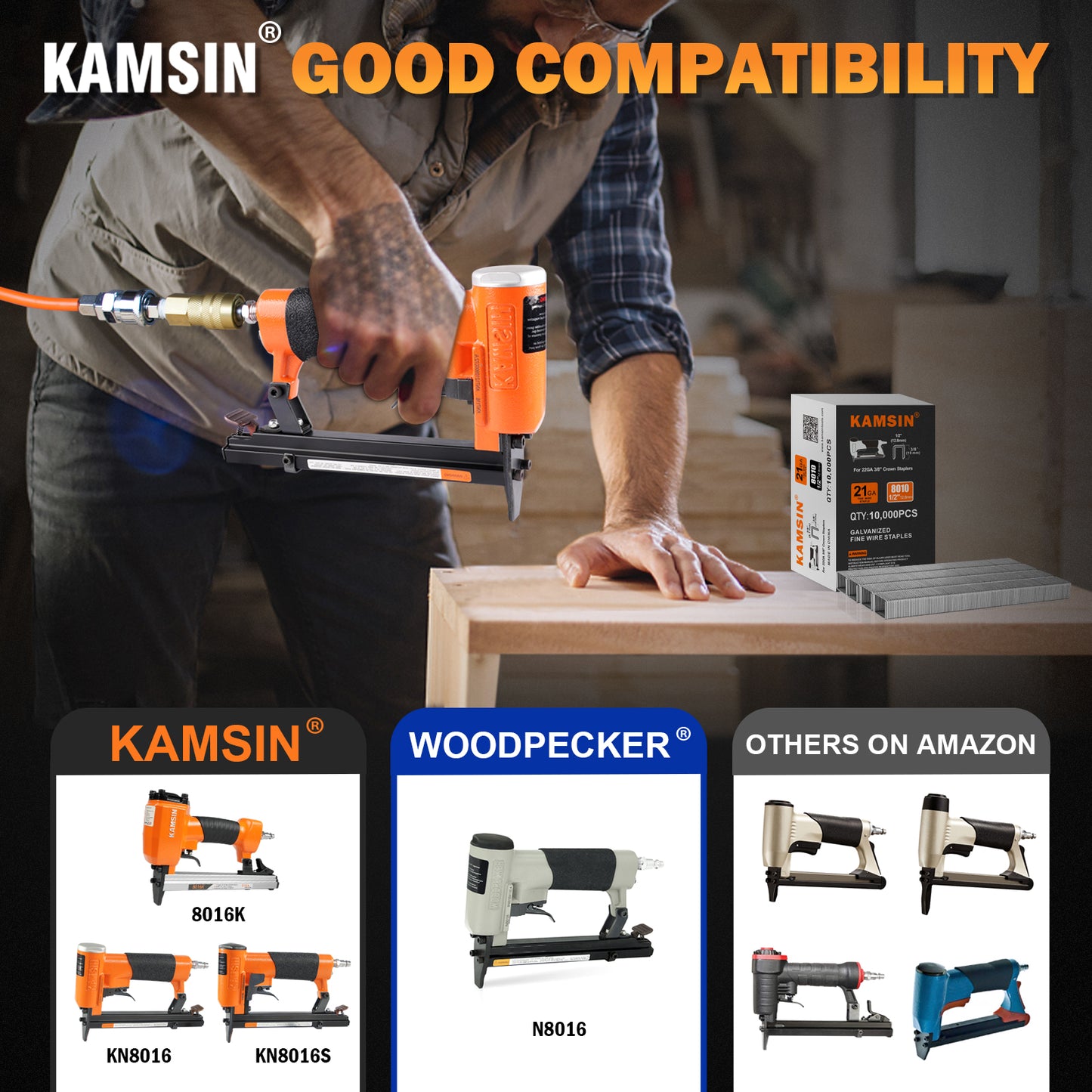 KAMSIN 80 Series 21 Gauge 1/2'' (12.8mm) Crown Upholstery Staples, 10000PCS