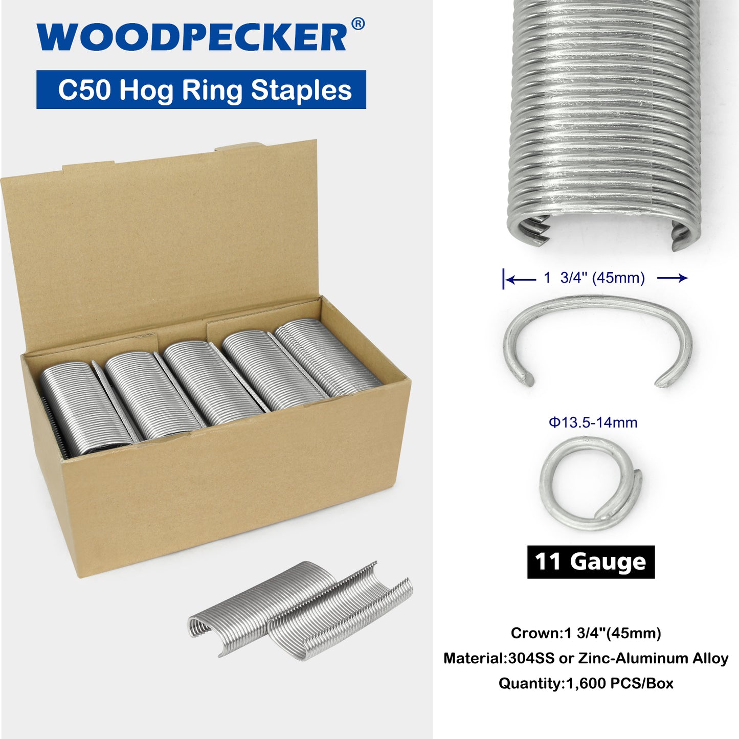 Woodpecker C130L/PFC50 11 Gauge Easy Carry Pneumatic Hog Ring Gun for Gabion 1 1/2 Inch Crown Air C Ring Plier for Wire Cages, Gabion, Fencing, Sofa, Spring Mattress, Car Seat, Bedding, Wire Mesh Baskets