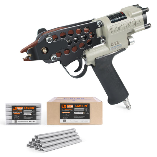 Combinación del kit de pistola neumática para anillos de cerdo C-760A y grapas para anillos de cerdo de corona de 1/2 pulgada