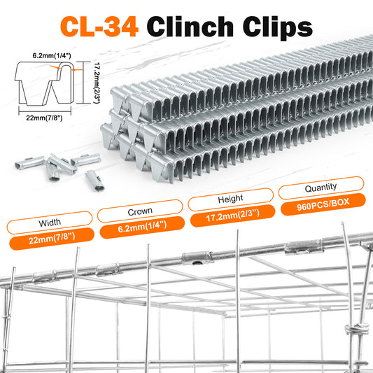 CL-34 Sujetador Vertex de 7/8 pulgadas (22 mm) de corona, clips Hartco 960 unidades, clips de unión galvanizados serie M85 para trampas de cangrejos, trampas de langostas, colchones de muelles