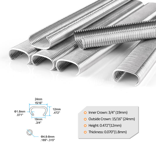 KAMSIN SC7 Grapas de anillos de cerdo con corona de 3/4 de pulgada, de acero inoxidable 304 o galvanizadas, calibre 15