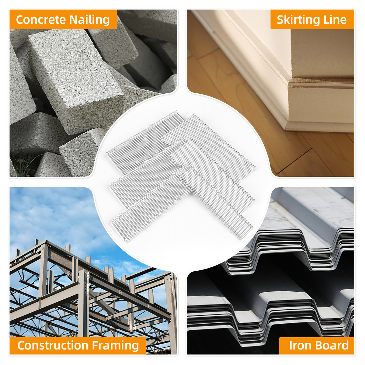 KAMSIN 14 Gauge Concrete T Nails, 18-64mm (3/4"-2 1/2"), Galvanized, 800 PCS/BOX