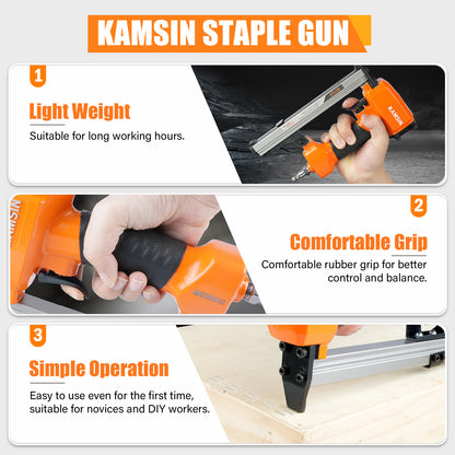 KAMSIN 8016K Grapadora Neumática para Tapicería - Serie 80 de Calibre 21, Corona de 1/2 pulgada, Longitud de Pata de 1/4 a 5/8 de pulgada, Grapadora de Alambre Fino para Muebles, Tableros Delgados, Sofás