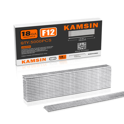 KAMSIN F12 Brad Nails, 18 Gauge Galvanized Brad Nails, 1/2-inch(12mm) Length Finish Nails (5,000 PCS per Box) For Brad Nailer