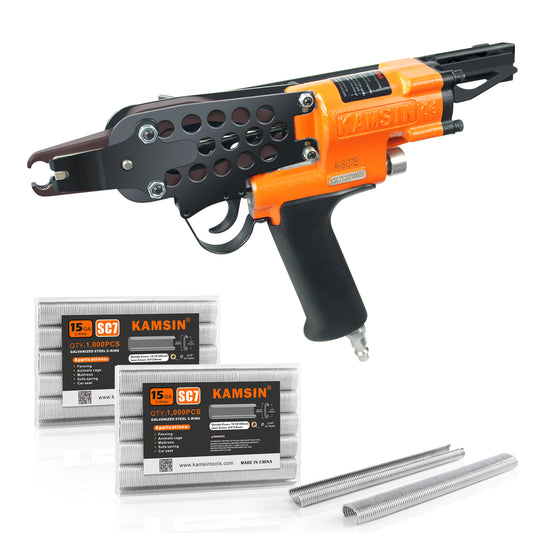Combination of Kamsin K-SC7E 15 Gauge Pneumatic C Ring Gun Kit and 3/4-Inch Crown Hog Ring Staples