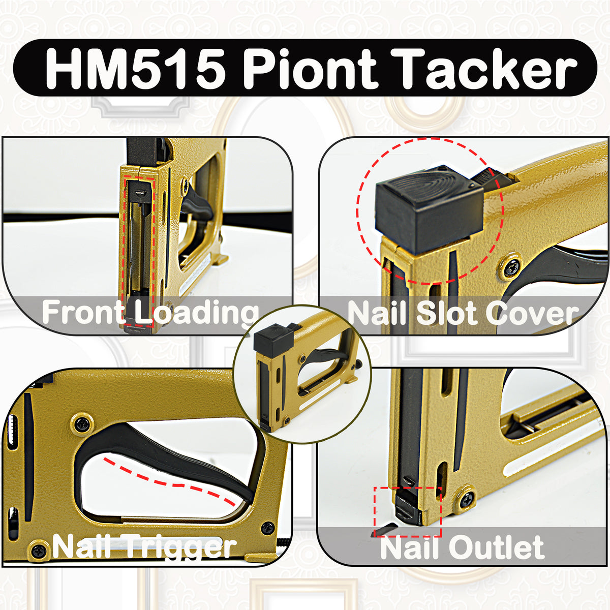 HM515 Fijador de Puntos, Herramienta Manual para Enmarcar con 1000 Puntos Flexibles, Tachadora de Puntos Flexibles Ligera de 15mm (5/8") de Largo para Uniones de Marcos de Cuadros DIY