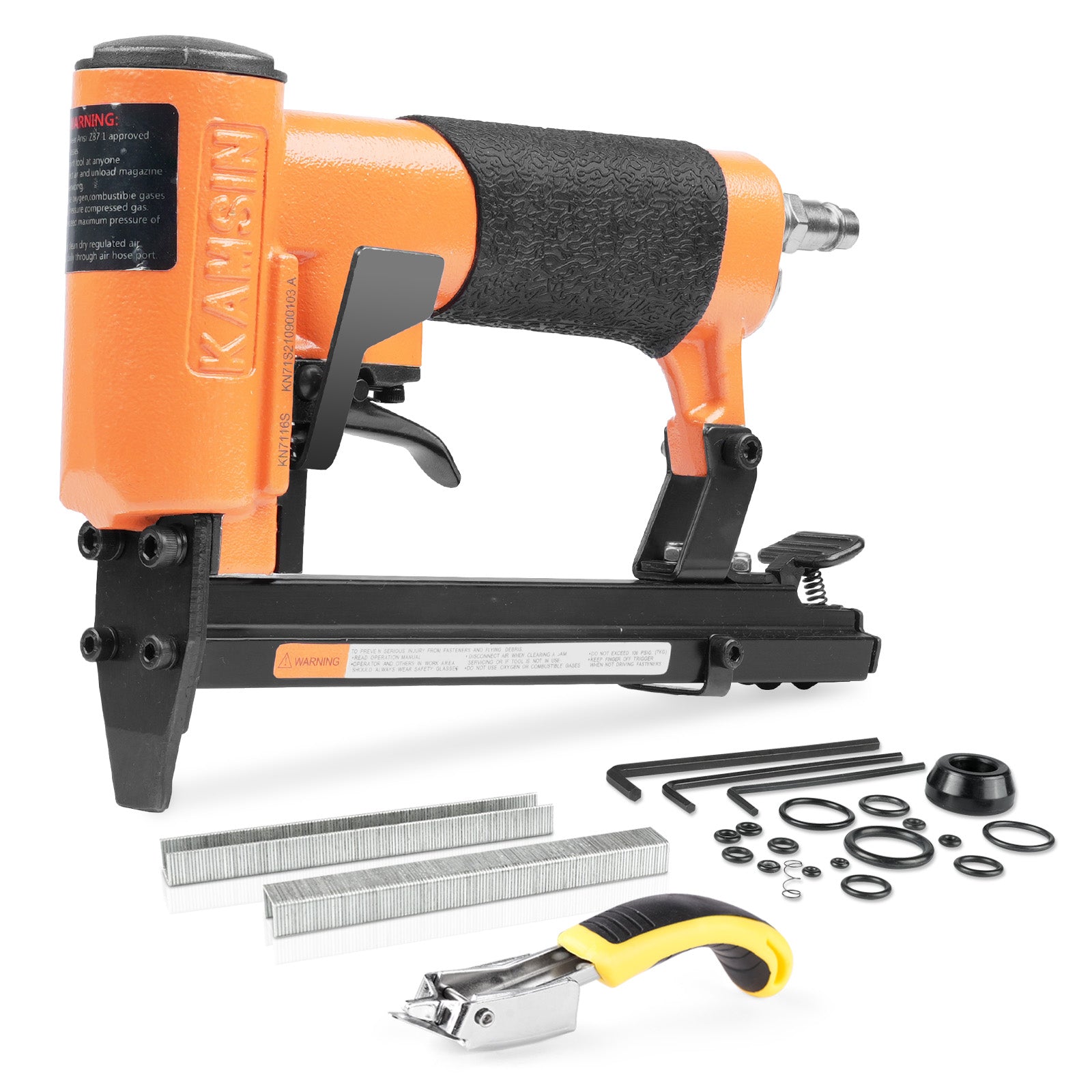 Kamsin KN7116S 22 Gauge Pneumatic Continuous-fire Upholstery Stapler, 3/8-Inch Crown  1/4-Inch to 5/8-Inch Leg Length Fine Wire Stapler, Furniture Stapler for Furniture and Fabric (KN7116S)