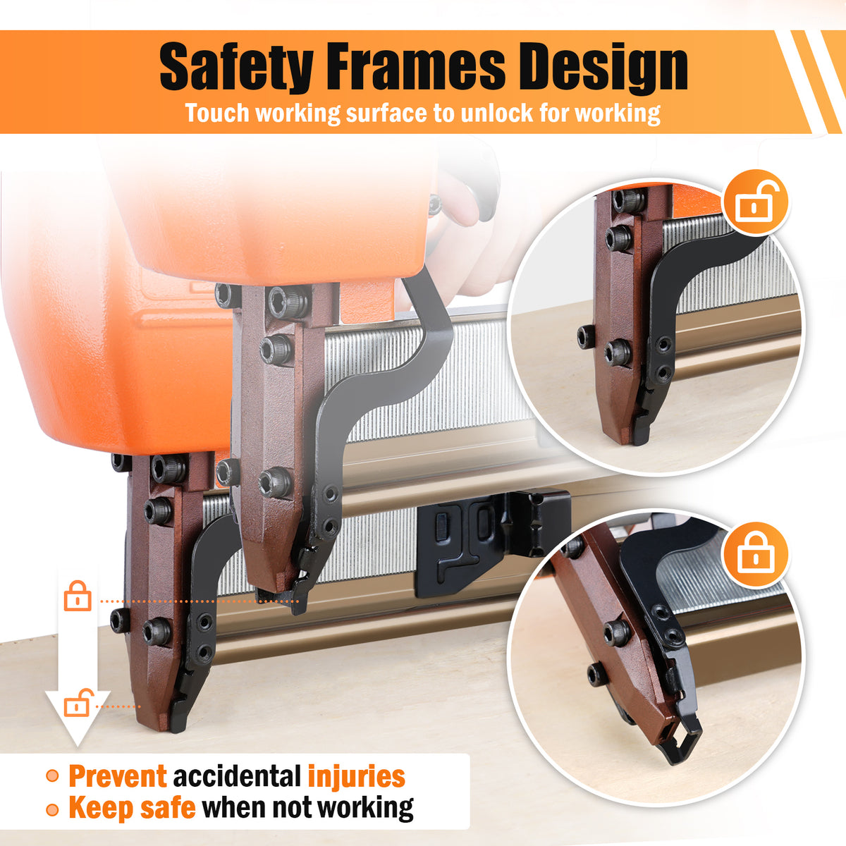 N851 16 Gauge Pneumatic Construction Stapler 7/16-Inch Medium Crown Upholstery Stapler with Safety Frame, Accepts 1" to 2" Length Staples, Heavy Wire Stapler for Furniture Making, Subflooring