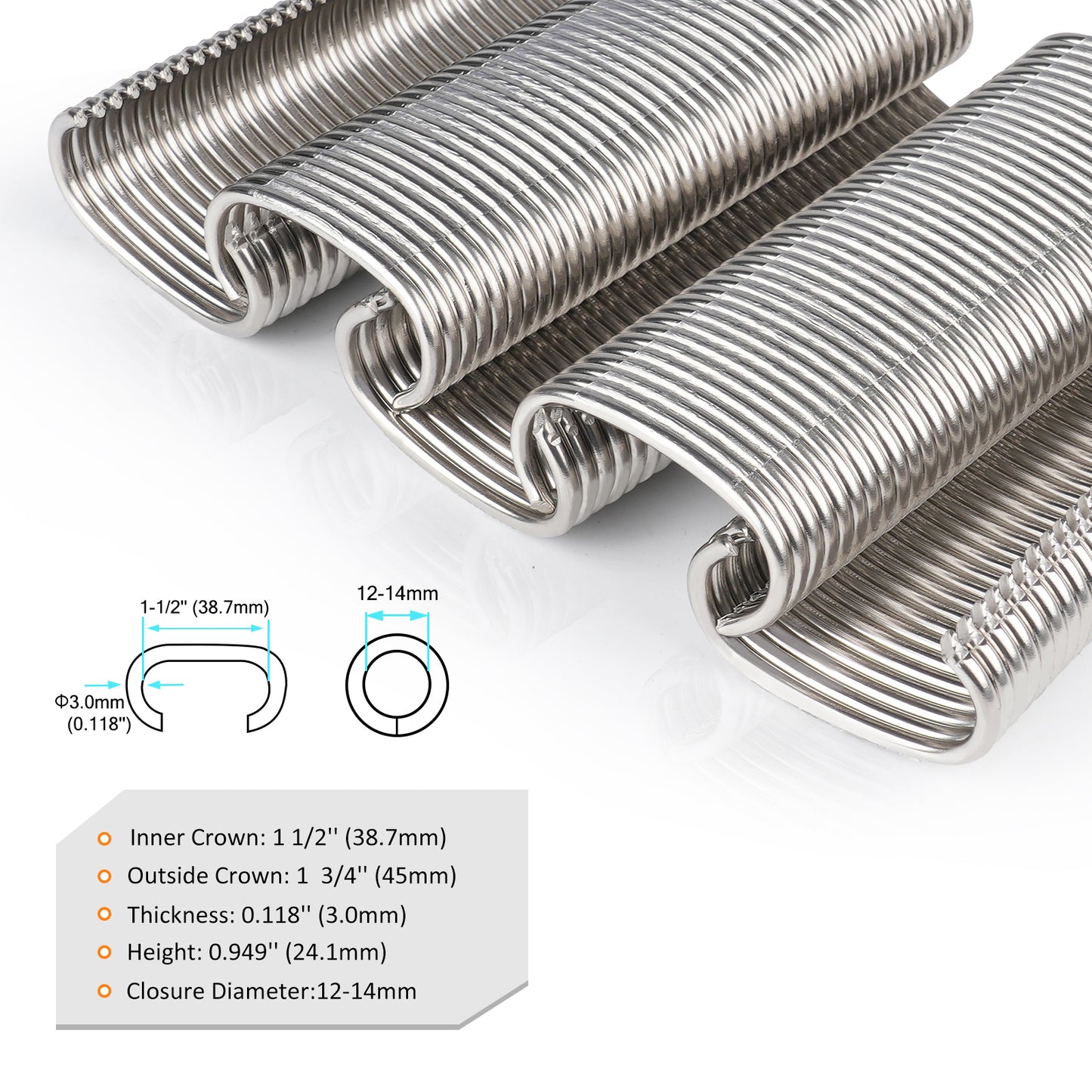 KAMSIN C50 11 Gauge Manual Snap Rings 1 3/4-Inch Crown for Hog Ring Gun 13.5-14mm Closure Diameter Zinc-Aluminum Alloy C Ring Staples for Wire Cages, Mattress, Gabion
