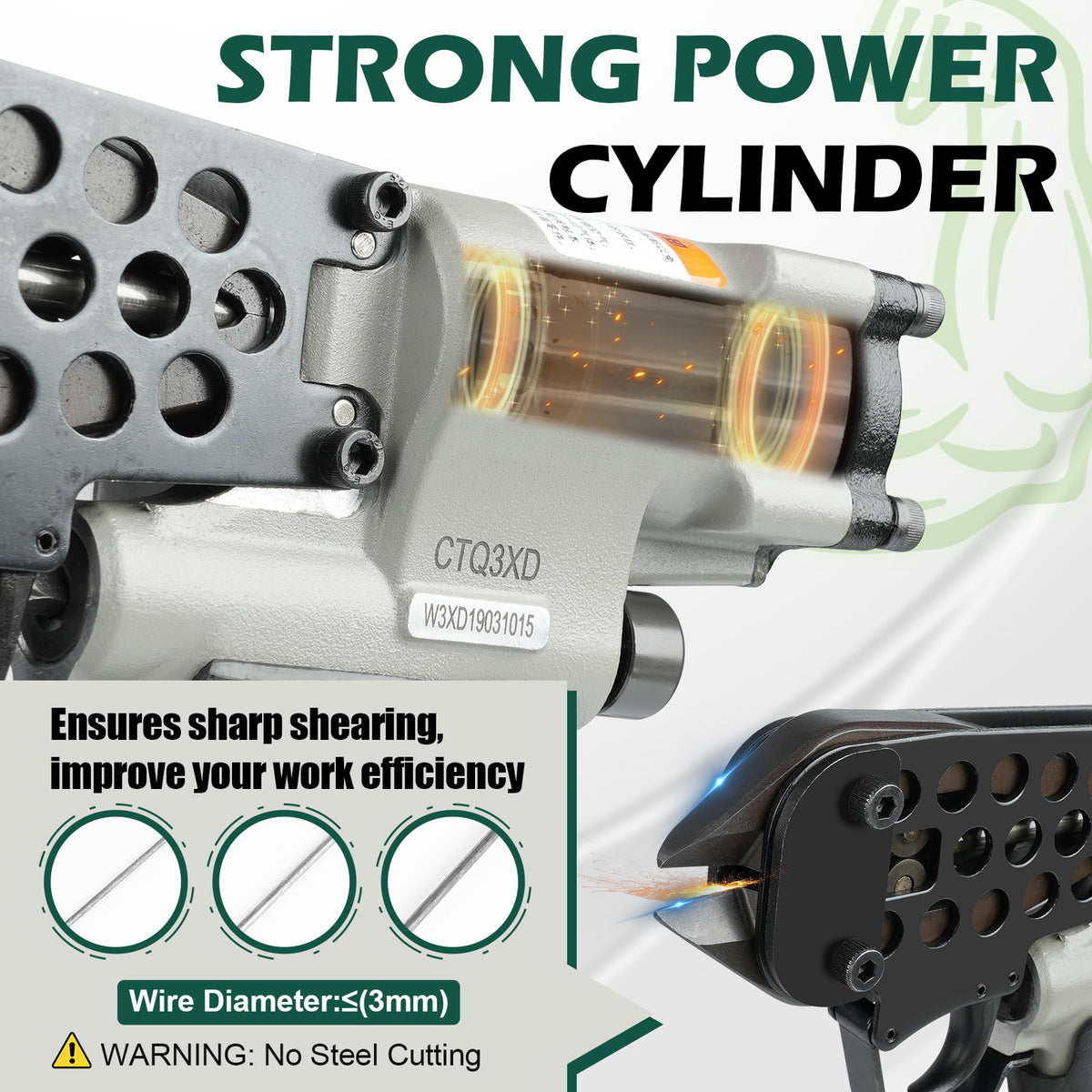 Woodpecker CTQ3XD-CTQ6XD Pneumatic Cutting Nipper for 3-6mm Diameter Automatic Industrial Air Power Cutter Bolt Cutter Wire Clipper Shears Heavy Duty Wire Cutting Tool for Steel Wire, Wire Cages, Wire Cutting