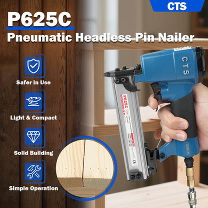 P625C Pneumatic Headless Pin Nailer, 23 Gauge Air Power Nail Gun, Drives 1/2-Inch to 1-Inch (12-25mm) Headless Micor Pins with Safety for Furniture, Crafts, Picture Framing
