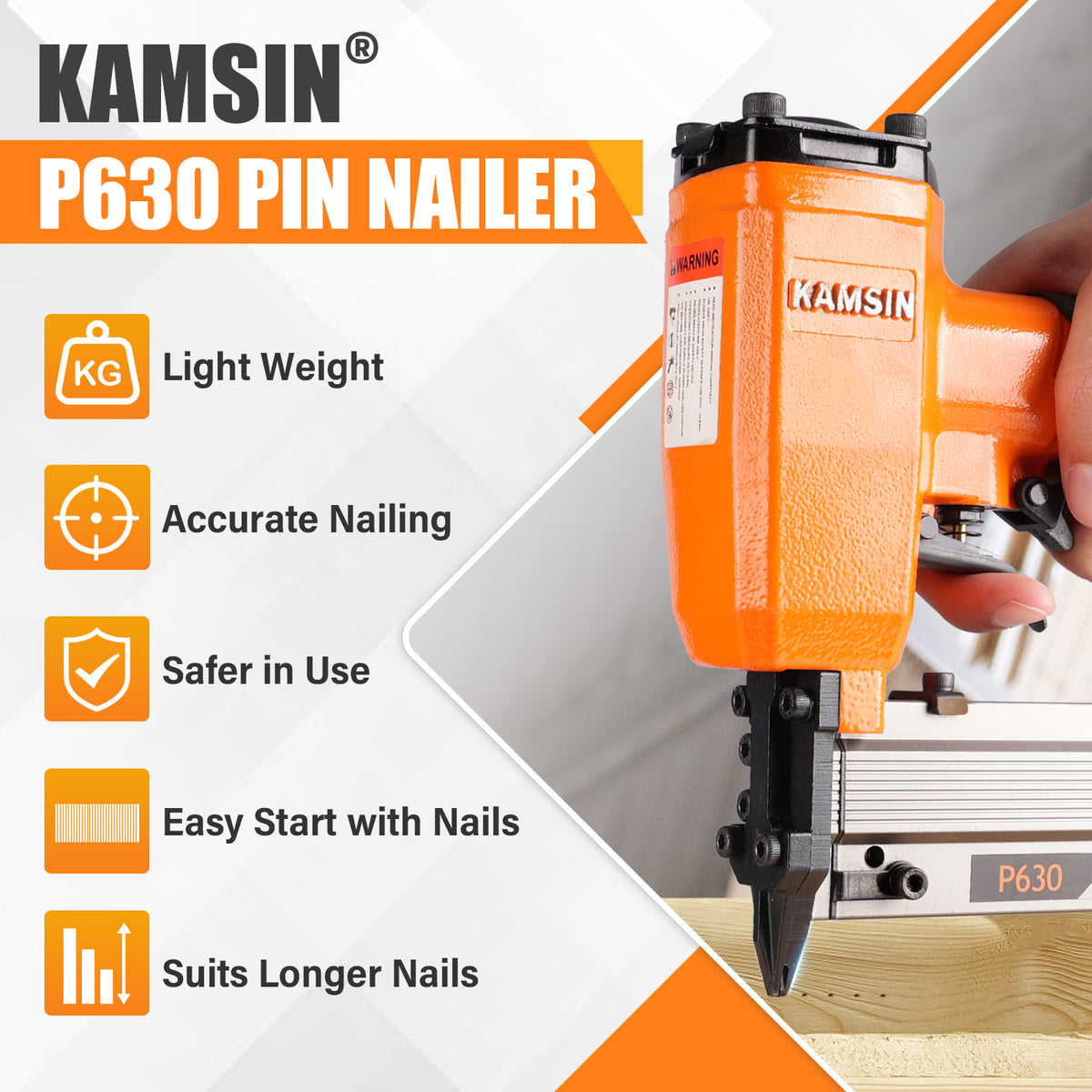 KAMSIN P630 23 Gauge Pneumatic Headless Pin Nailer Kit with 10,000PCS P612 and A Box of Copper or Stainless Steel Pin Nails