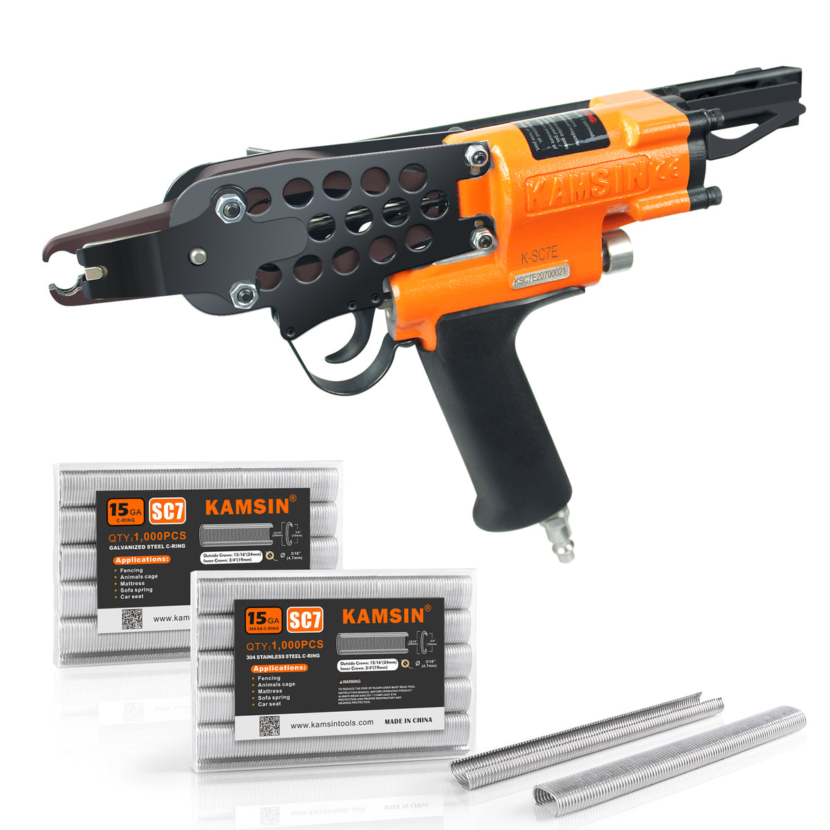 Combination of Kamsin K-SC7E 15 Gauge Pneumatic C Ring Gun Kit and 3/4 ...