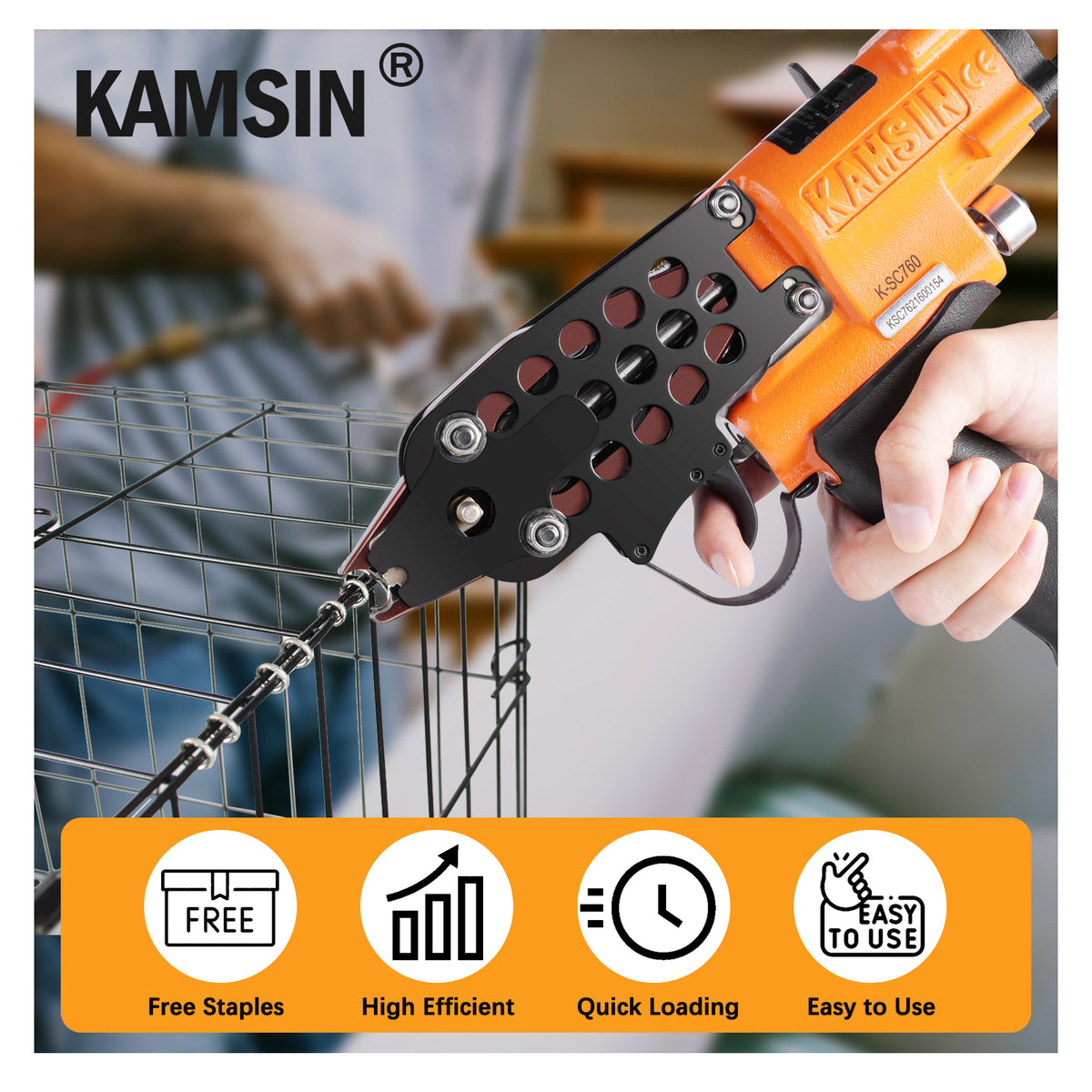 Combinación del kit de pistola neumática para anillos en C Kamsin K-SC760 de calibre 16 y grapas de anillos Hog de corona de 1/2 pulgada