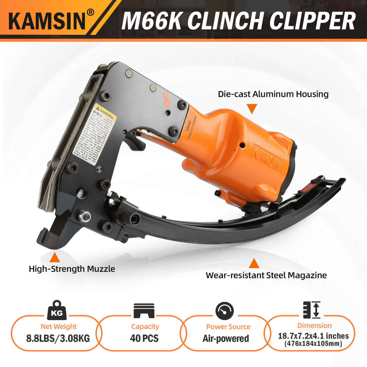 KAMSIN M66K Pneumatic Clinch Clip Tool, Air Clinching Clipper, Vertex Fastening Clip Gun Industrial Clinching Tool for Spring Mattress, Car Seat