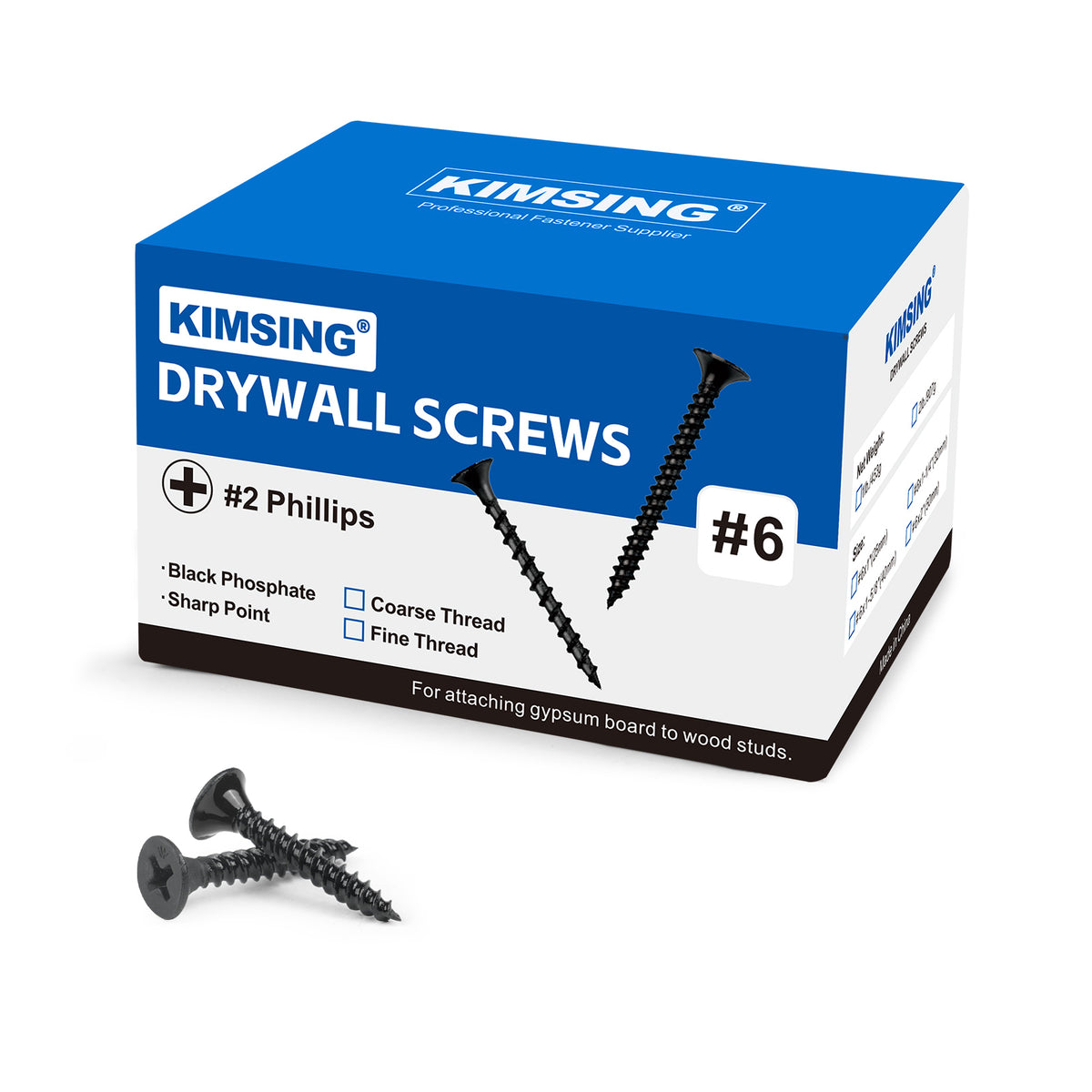 Tornillos para paneles de yeso 2 lb/caja, #6 x 1 rosca gruesa o rosca fina, cabeza de corneta #2, tornillos para madera Phillips con acabado de fosfato negro M3.5, tornillos de punta afilada