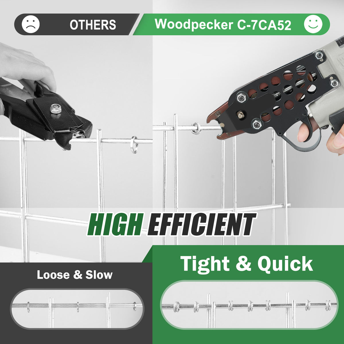 WOODPECKER C-7CA52 Kit de pistola neumática para anillos de cerdo de calibre 15 con 1000 grapas | Corona de 3/4", diámetro de cierre de 4,8 mm | Alicates de anillo en C de aire para cercas, colchones, jaulas y tapicería