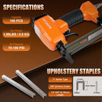 KAMSIN 7116K 22 Gauge 71 Series Pneumatic Upholstery Stapler, 3/8-inch(9.0mm) Crown Fine Wire Tool, 1/4-inch to 5/8-inch(6-16mm) Leg Length Air Upholstery Staple Gun for Furniture Upholstering