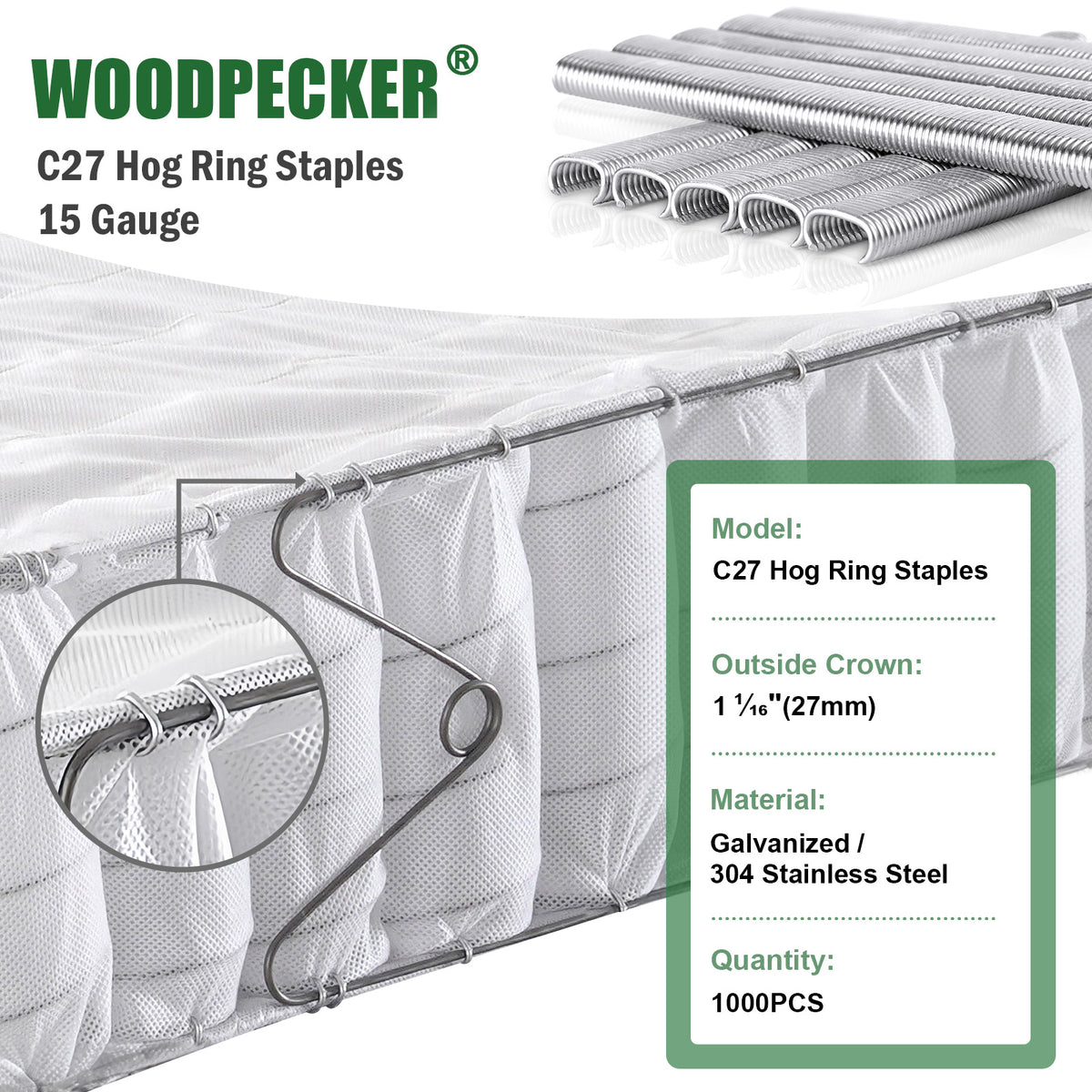 Woodpecker C7 15 Gauge Pneumatic Hog Ring Gun,1-1/16"(27mm) outside Crown 3/8"(9mm-10mm) Closure Diameter, Air-Powered Hog Ring Plier, Hog Ring Stapler for Gabion, Wire Cages, Fencing