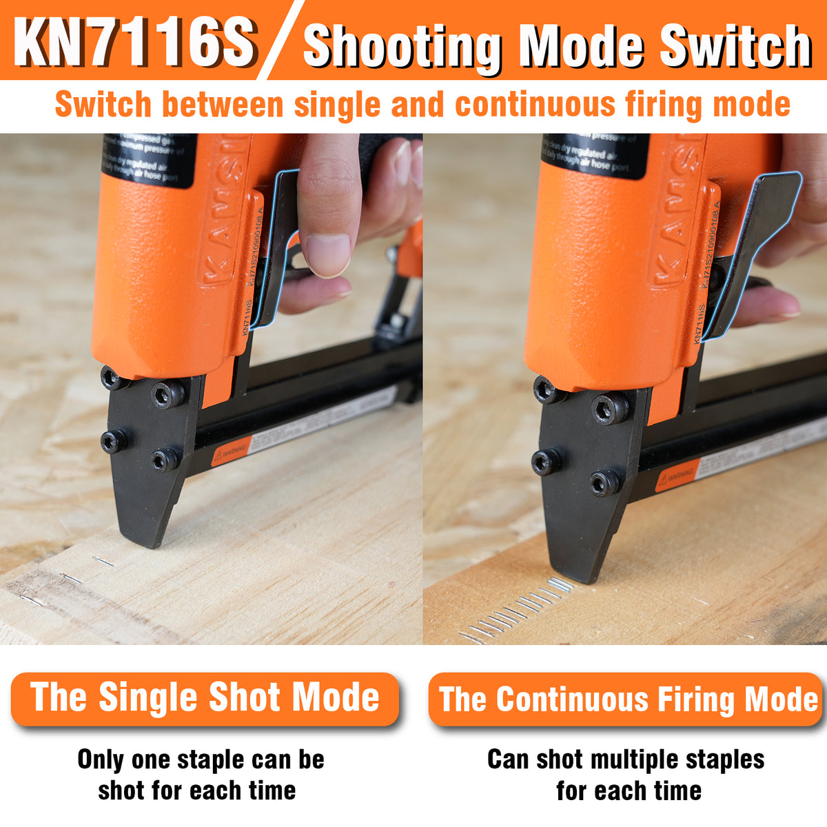 Kamsin KN7116S Grapadora Neumática de Tapicería de Fuego Continuo Calibre 22, Grapadora de Alambre Fino de Corona de 3/8 Pulgadas de 1/4 Pulgada a 5/8 Pulgadas de Longitud de Pata, Grapadora para Muebles y Telas (KN7116S)