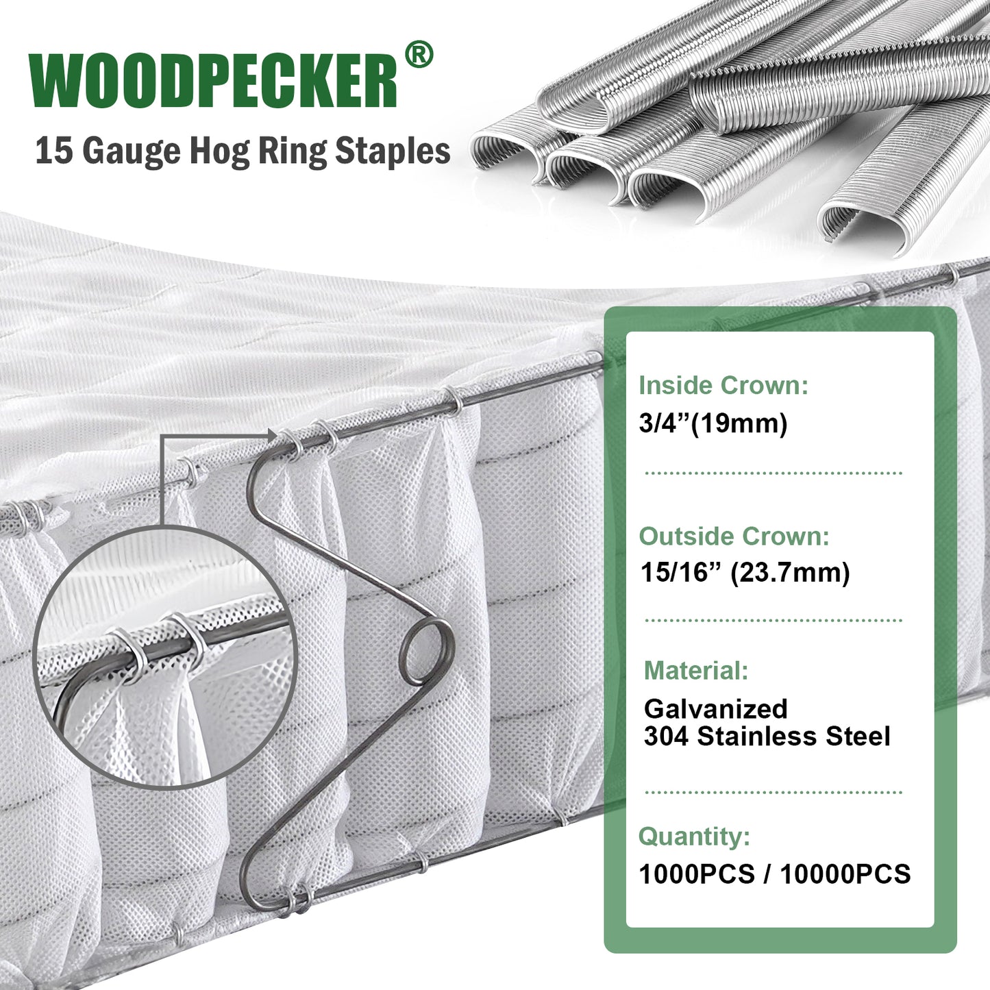 Woodpecker C-7EA 15-Gauge Pneumatic Hog Ring Gun | 3/4-Inch Crown Long Nose C-Ring Stapler, 7-8mm Closure Diameter | Professional Air-Powered Tool for Fencing, Mattress & Automotive Upholstery