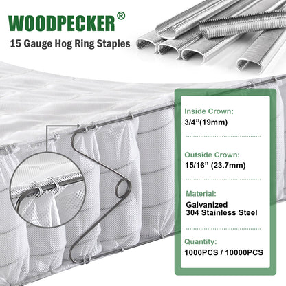 Woodpecker C-7EA 15-Gauge Pneumatic Hog Ring Gun | 3/4-Inch Crown Long Nose C-Ring Stapler, 7-8mm Closure Diameter | Professional Air-Powered Tool for Fencing, Mattress & Automotive Upholstery