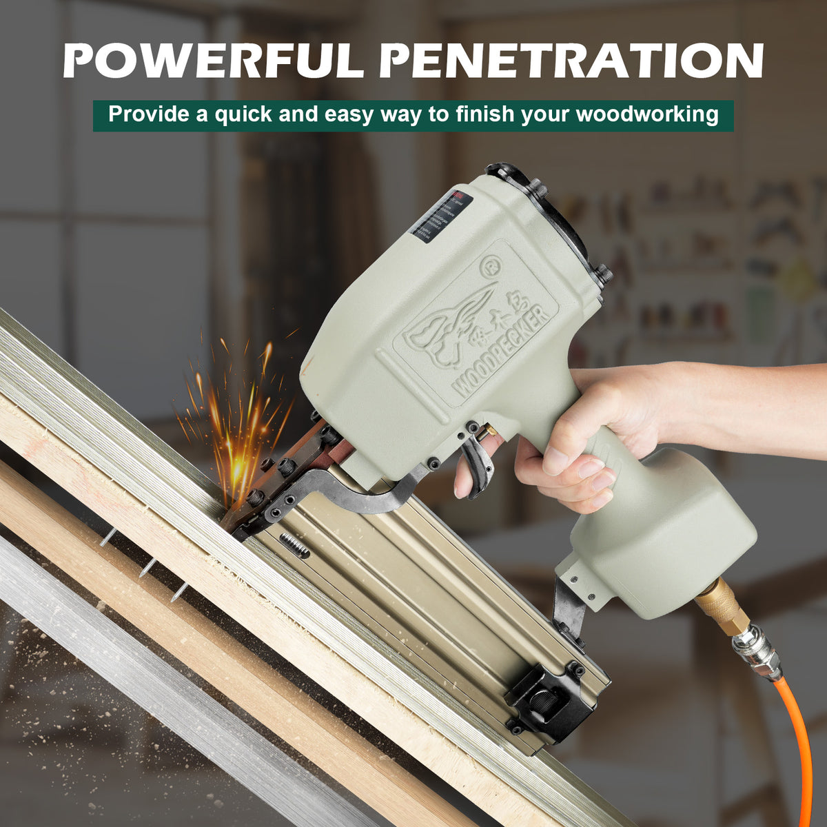 WOODPECKER ST64 14 Gauge Pneumatic Concrete T Nailer with 400 PCS 3/4" Concrete T Nails, 3/4" to 2-1/2" Concrete Nail Gun for Heavy Duty Concrete Nailing, Decking , Subflooring, Siding, and Soffits