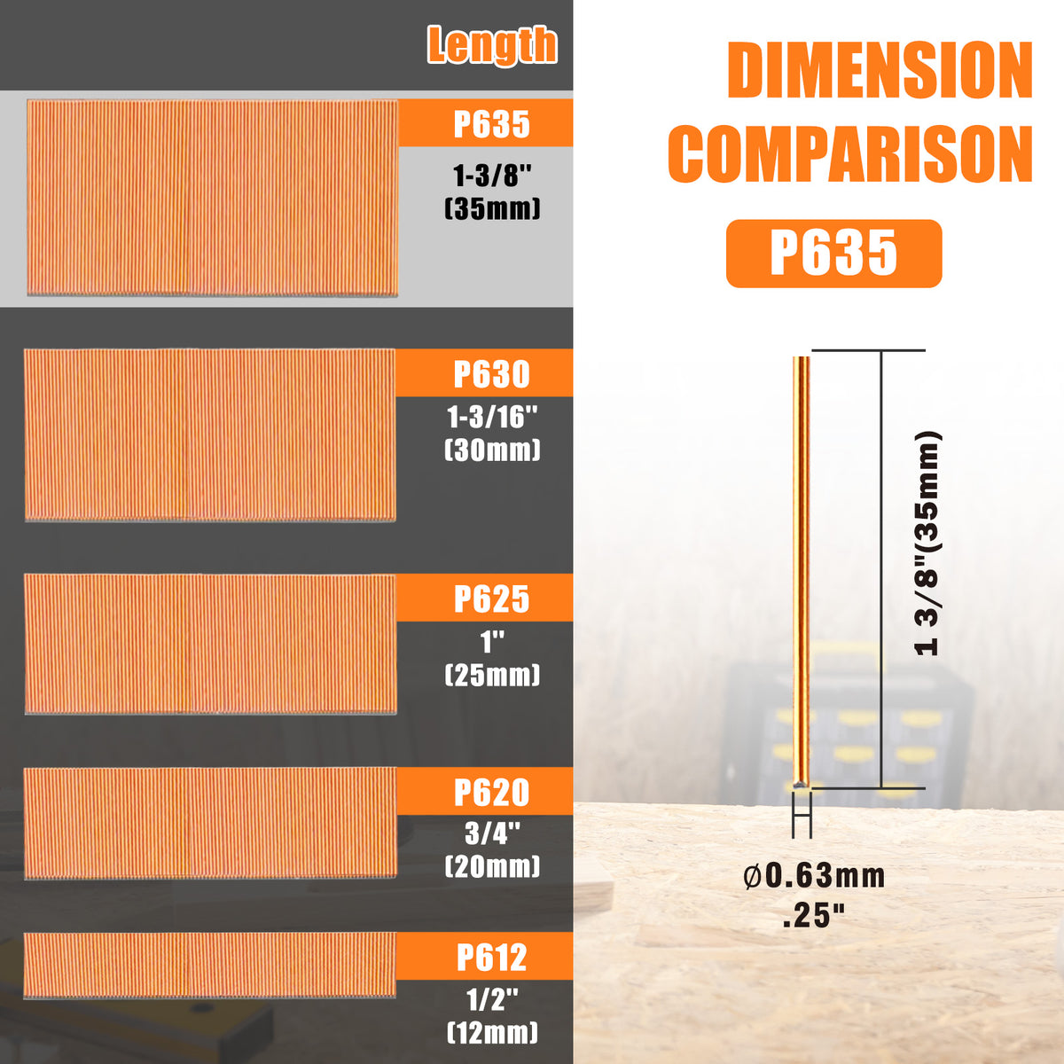 KAMSIN 23 Gauge Headless Pin Nails, 1/2''- 1 3/8'' (12-35MM), Copper and Stainless Steel for Headless Pin Nailer