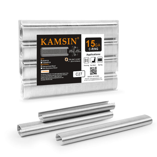KAMSIN C27 Hog Rings- 15 Gauge Galvanized C-Type Staples, 15/16"(23.4mm) Inner Crown - Compatible with C7 Air Hog Ring Gun for Cages, Fencing, and DIY Projects