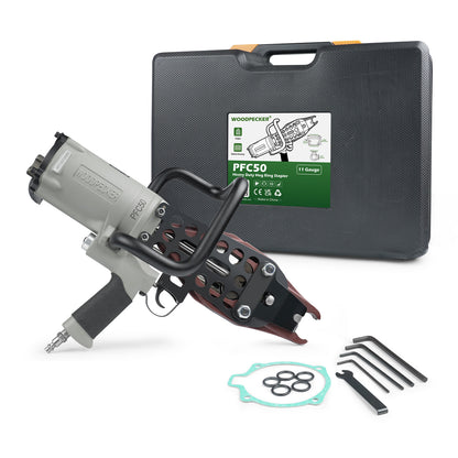 Woodpecker C130L/PFC50 11 Gauge Easy Carry Pneumatic Hog Ring Gun for Gabion 1 1/2 Inch Crown Air C Ring Plier for Wire Cages, Gabion, Fencing, Sofa, Spring Mattress, Car Seat, Bedding, Wire Mesh Baskets