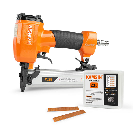 KAMSIN P625 Clavadora neumática sin cabeza de calibre 23, microclavadora de aire de 12-25 mm de longitud de pata para muebles, armarios, decoración de interiores