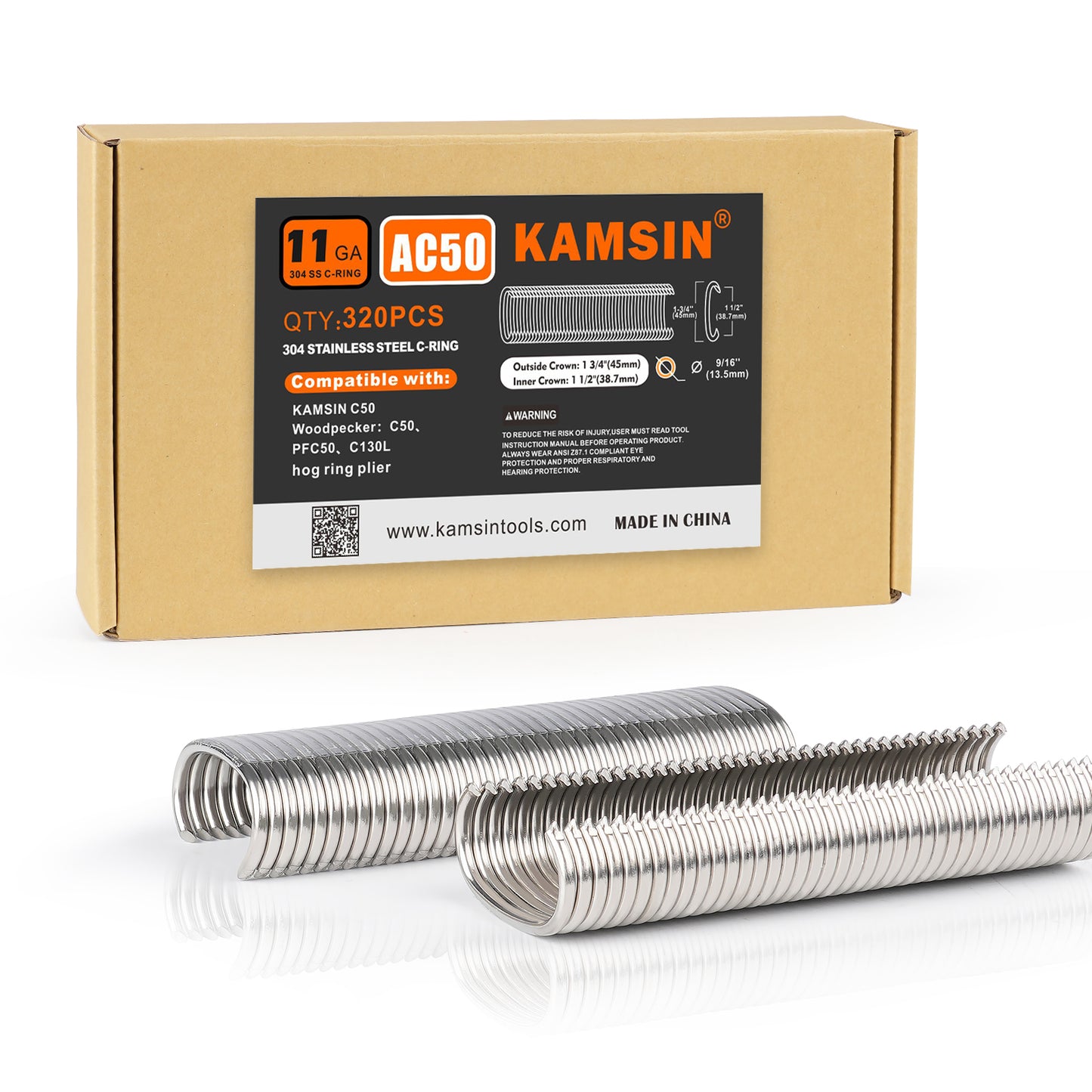 KAMSIN C50 11 Gauge Manual Snap Rings 1 3/4-Inch Crown for Hog Ring Gun 13.5-14mm Closure Diameter Zinc-Aluminum Alloy C Ring Staples for Wire Cages, Mattress, Gabion