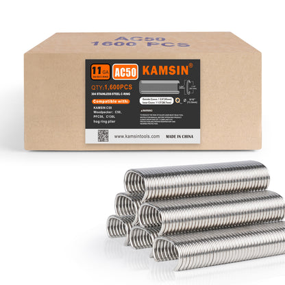 KAMSIN C50 11 Gauge Manual Snap Rings 1 3/4-Inch Crown for Hog Ring Gun 13.5-14mm Closure Diameter Zinc-Aluminum Alloy C Ring Staples for Wire Cages, Mattress, Gabion