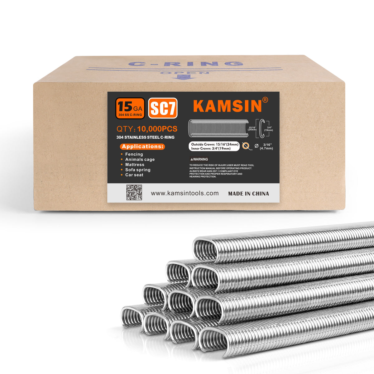 KAMSIN SC7 Grapas de anillos de cerdo con corona de 3/4 de pulgada, de acero inoxidable 304 o galvanizadas, calibre 15