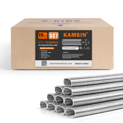 KAMSIN SC7 15 Gauge 304 Stainless Steel  or Galvanized 3/4-Inch Crown Hog Rings C Rings Staples Hog Ring Staples