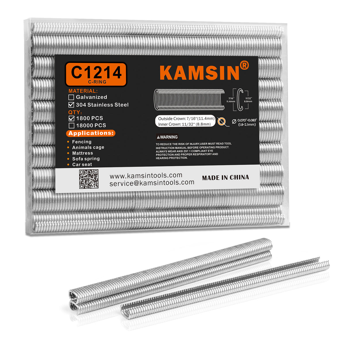 KAMSIN Grapas de Anillo de Cerdo C1214, Corona Interior de 11/32" (8.8mm), Corona Exterior de 7/16" (11.4mm), Grapas de Anillo C Galvanizadas/de Acero Inoxidable, Anillos C para Engrapadora de Anillo de Cerdo K-SC712