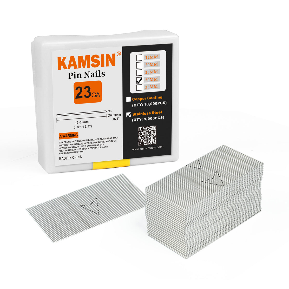 KAMSIN 23 Gauge Headless Pin Nails, 1/2''- 1 3/8'' (12-35MM), Copper and Stainless Steel for Headless Pin Nailer
