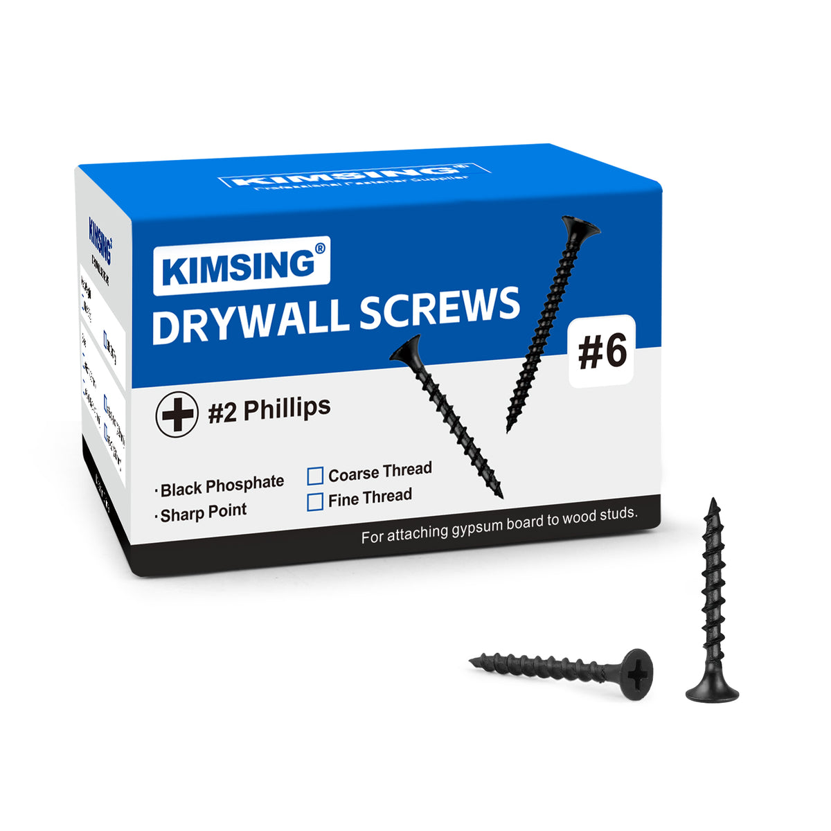 Tornillos para paneles de yeso 2 lb/caja, #6 x 1 rosca gruesa o rosca fina, cabeza de corneta #2, tornillos para madera Phillips con acabado de fosfato negro M3.5, tornillos de punta afilada