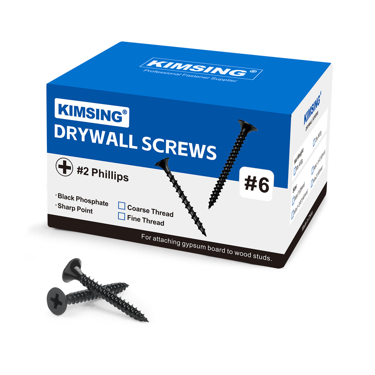 Tornillos para paneles de yeso 2 lb/caja, #6 x 1 rosca gruesa o rosca fina, cabeza de corneta #2, tornillos para madera Phillips con acabado de fosfato negro M3.5, tornillos de punta afilada