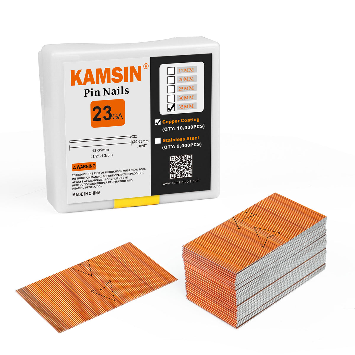KAMSIN 23 Gauge Headless Pin Nails, 1/2''- 1 3/8'' (12-35MM), Copper and Stainless Steel for Headless Pin Nailer
