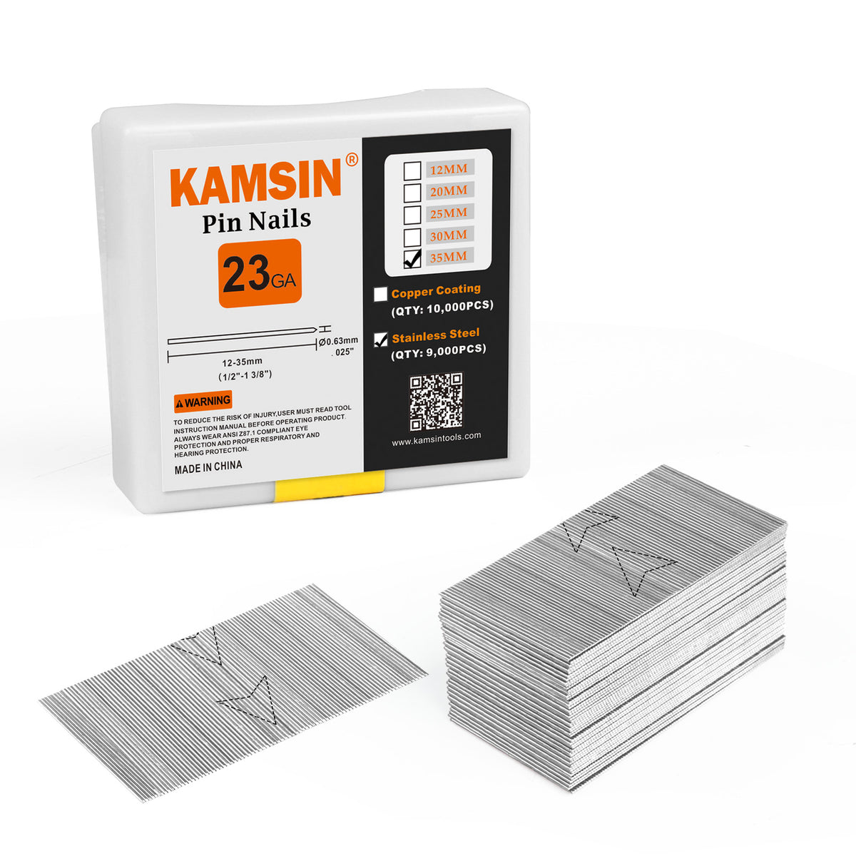 KAMSIN 23 Gauge Headless Pin Nails, 1/2''- 1 3/8'' (12-35MM), Copper and Stainless Steel for Headless Pin Nailer