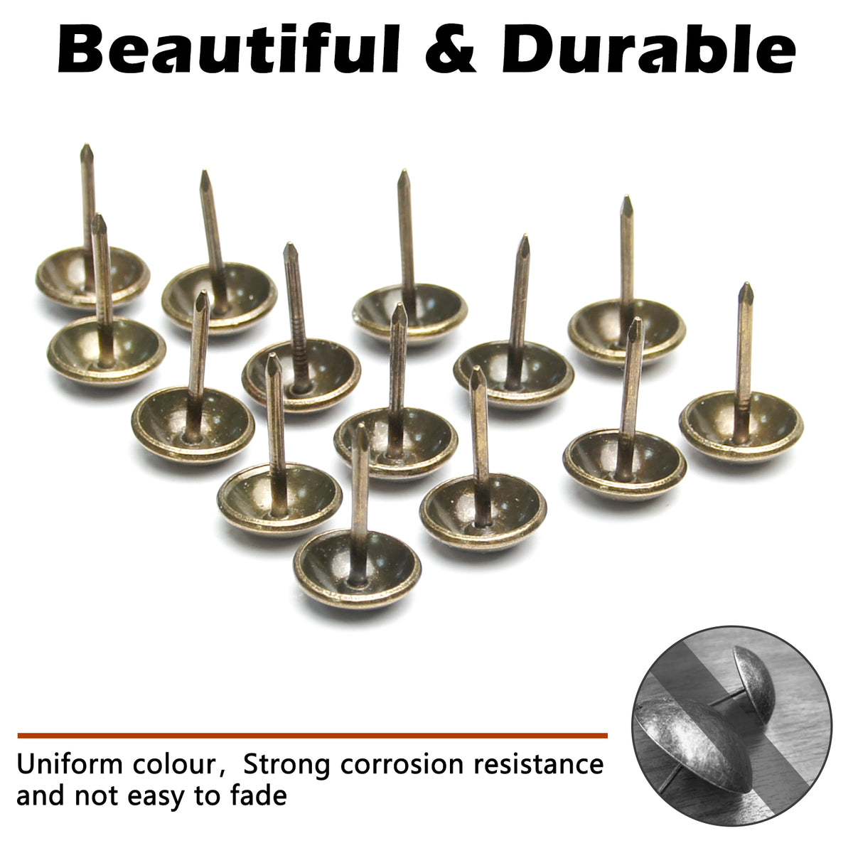 Clavos decorativos KAMSIN de cobre/latón antiguo, 500 chinchetas lisas de cabeza redonda, de 7/16" (11mm) de diámetro, tachuelas decorativas para tapicería de muebles
