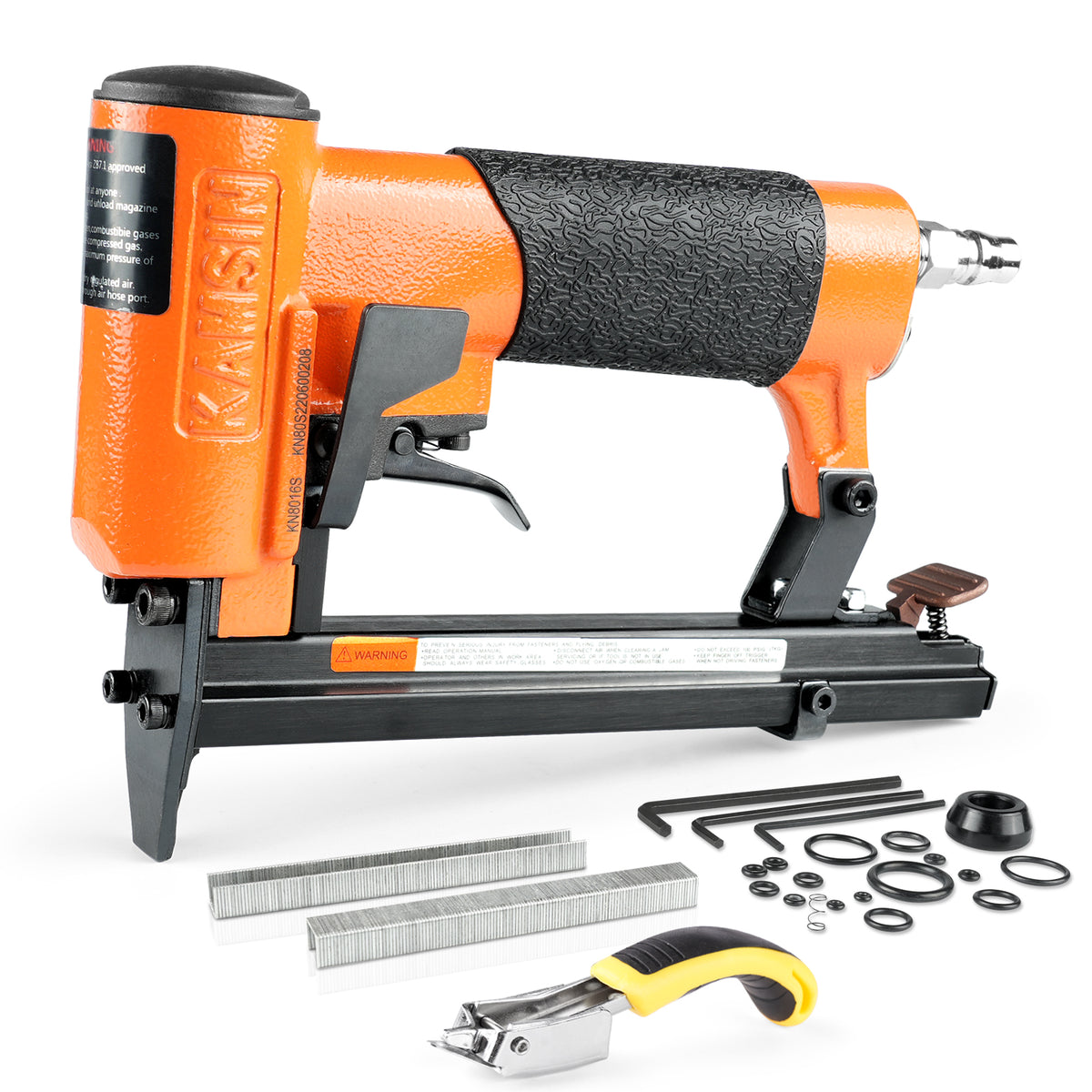 KAMSIN #KN8016S Engrapadora Neumática de Alambre Fino para Tapicería de Calibre 21, Modo de Disparo Continuo, Grapas de Corona de 1/2'', Longitud de 1/4'' - 5/8'', Pistola de Grapas Neumática para Tapicería de Muebles