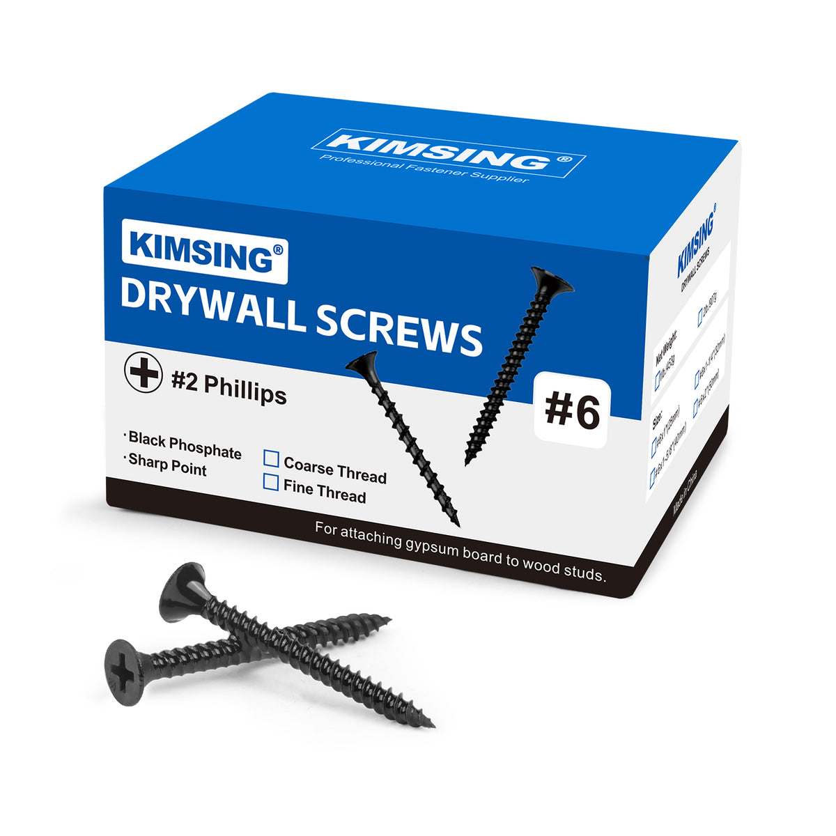 Tornillos para paneles de yeso 2 lb/caja, #6 x 1 rosca gruesa o rosca fina, cabeza de corneta #2, tornillos para madera Phillips con acabado de fosfato negro M3.5, tornillos de punta afilada