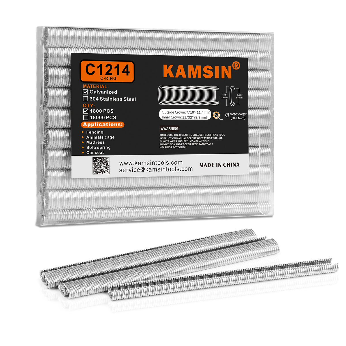 KAMSIN Grapas de Anillo de Cerdo C1214, Corona Interior de 11/32" (8.8mm), Corona Exterior de 7/16" (11.4mm), Grapas de Anillo C Galvanizadas/de Acero Inoxidable, Anillos C para Engrapadora de Anillo de Cerdo K-SC712