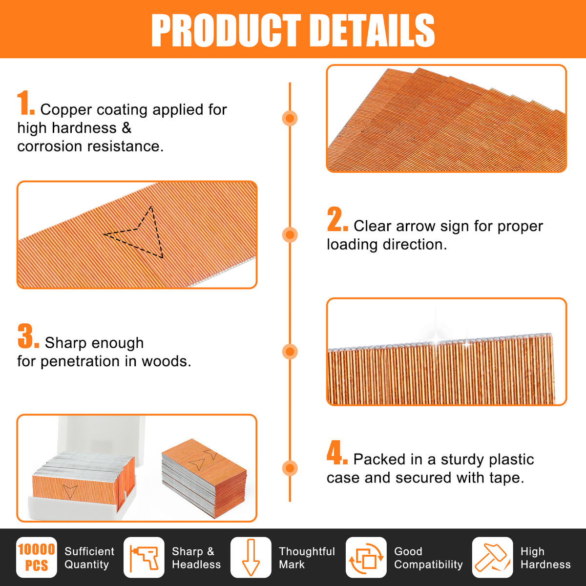 KAMSIN 23 Gauge Headless Pin Nails, 1/2''- 1 3/8'' (12-35MM), Copper and Stainless Steel for Headless Pin Nailer