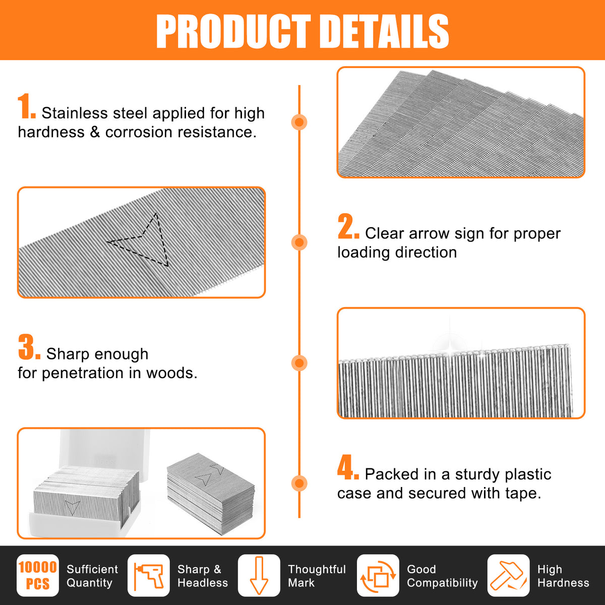 KAMSIN 23 Gauge Headless Pin Nails, 1/2''- 1 3/8'' (12-35MM), Copper and Stainless Steel for Headless Pin Nailer