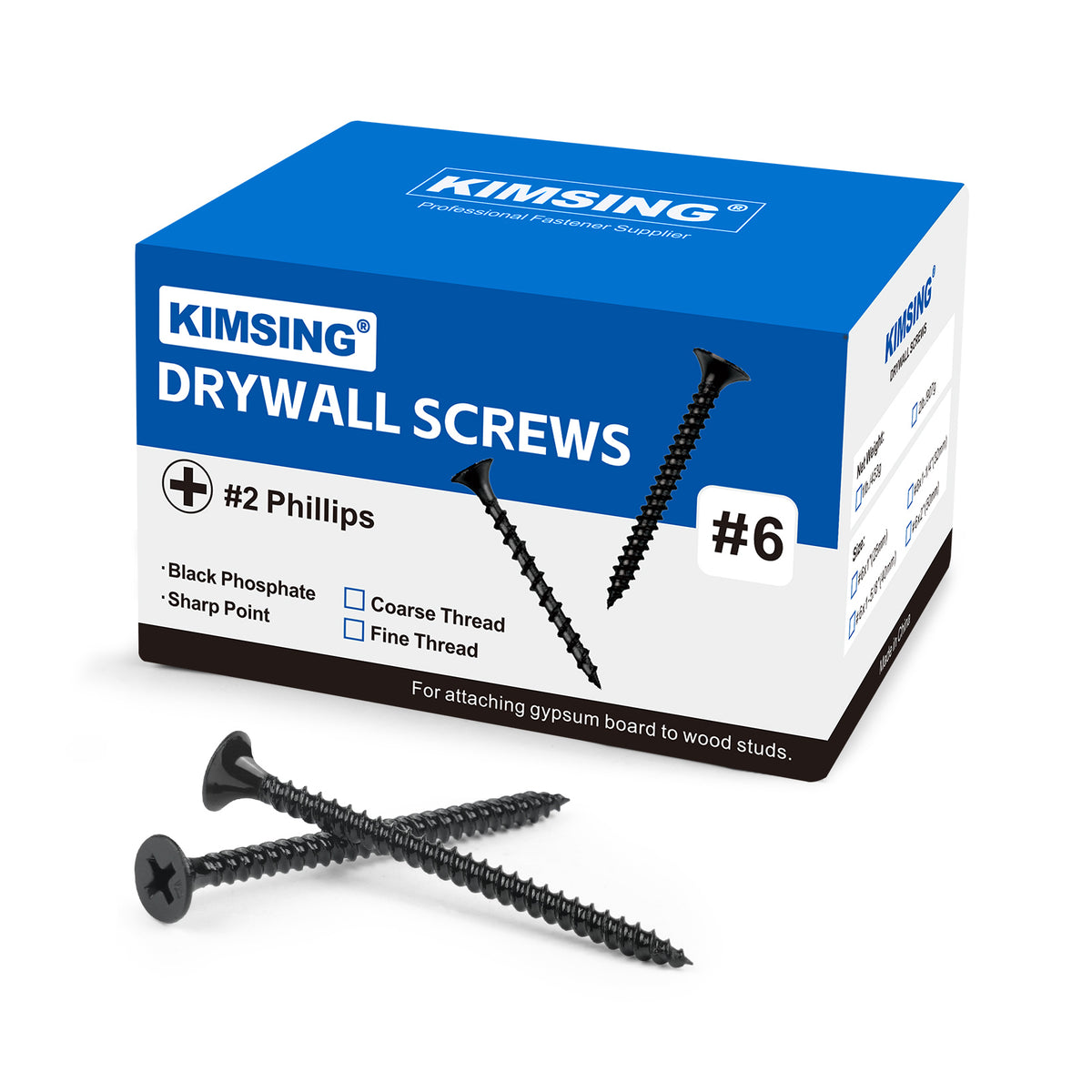 Tornillos para paneles de yeso 2 lb/caja, #6 x 1 rosca gruesa o rosca fina, cabeza de corneta #2, tornillos para madera Phillips con acabado de fosfato negro M3.5, tornillos de punta afilada