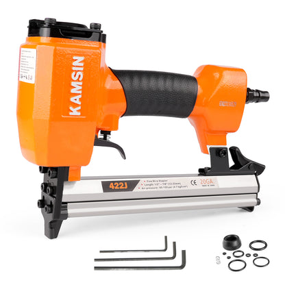 KAMSIN 422J 20 Gauge Pneumatic Upholstery Staple Gun, Depth Adjustable Narrow Crown Air Upholstery Stapler, 1/4”(5mm) Crown, 1/4 to 7/8 inch (6-22mm) Leg Length for Furniture Upholstering